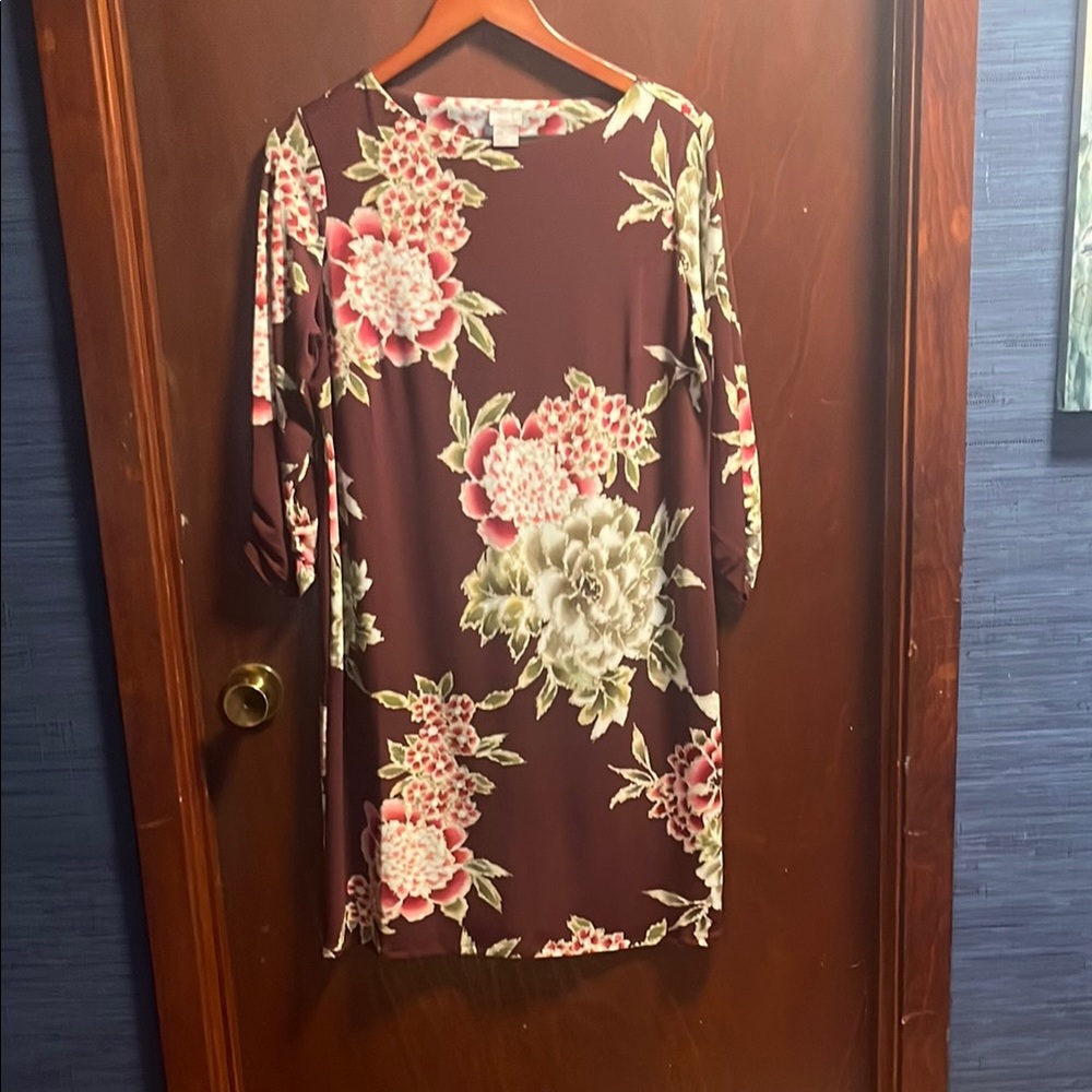 Chico's Brown and Pink Sheath Dress with Dolman Sleeves